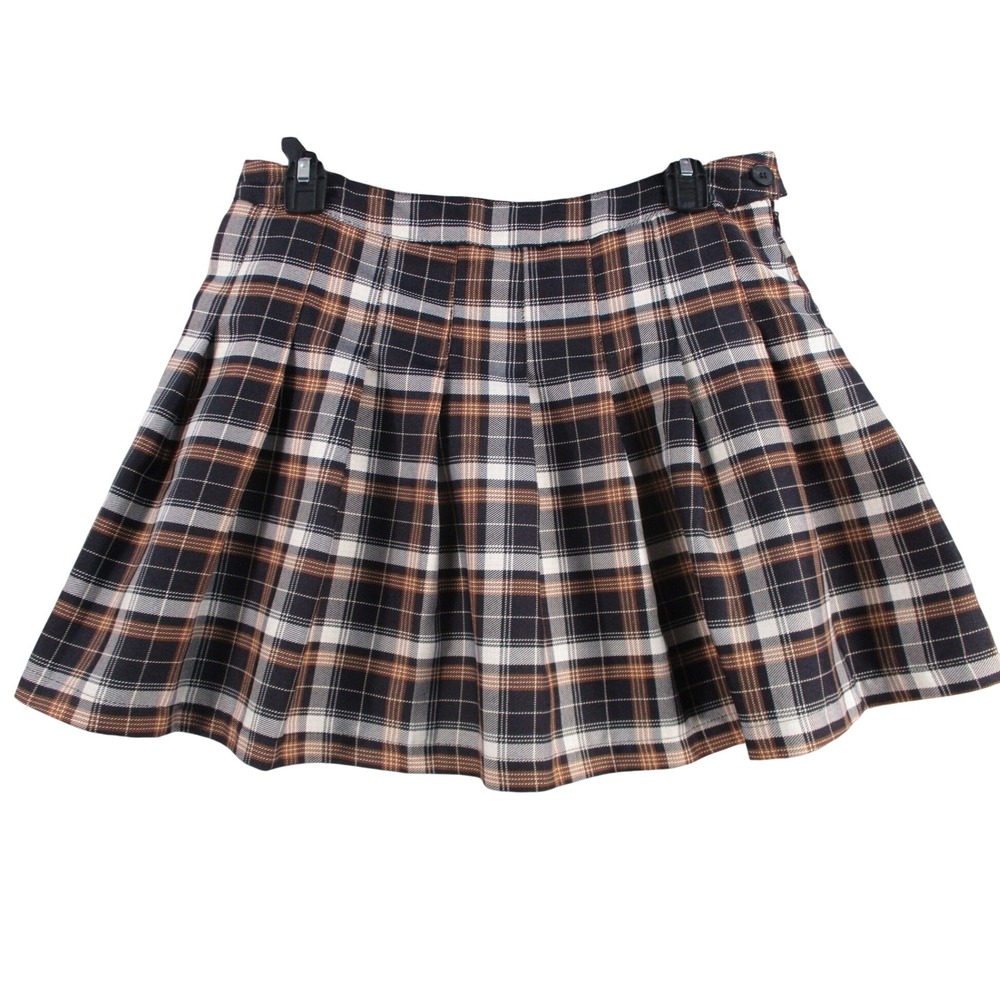 Hesperus Women Plaid Pleated Mini Skirt Brown Black White Academic Preppy Large‎